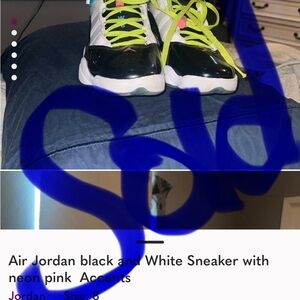 Air Jordan black and White Sneaker with neon pink  Accents